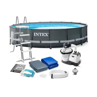 Каркасный бассейн Intex 26326, 488х122см с песочным фильтр-насосом, лестницей, подложкой, тентом (полный комплект)